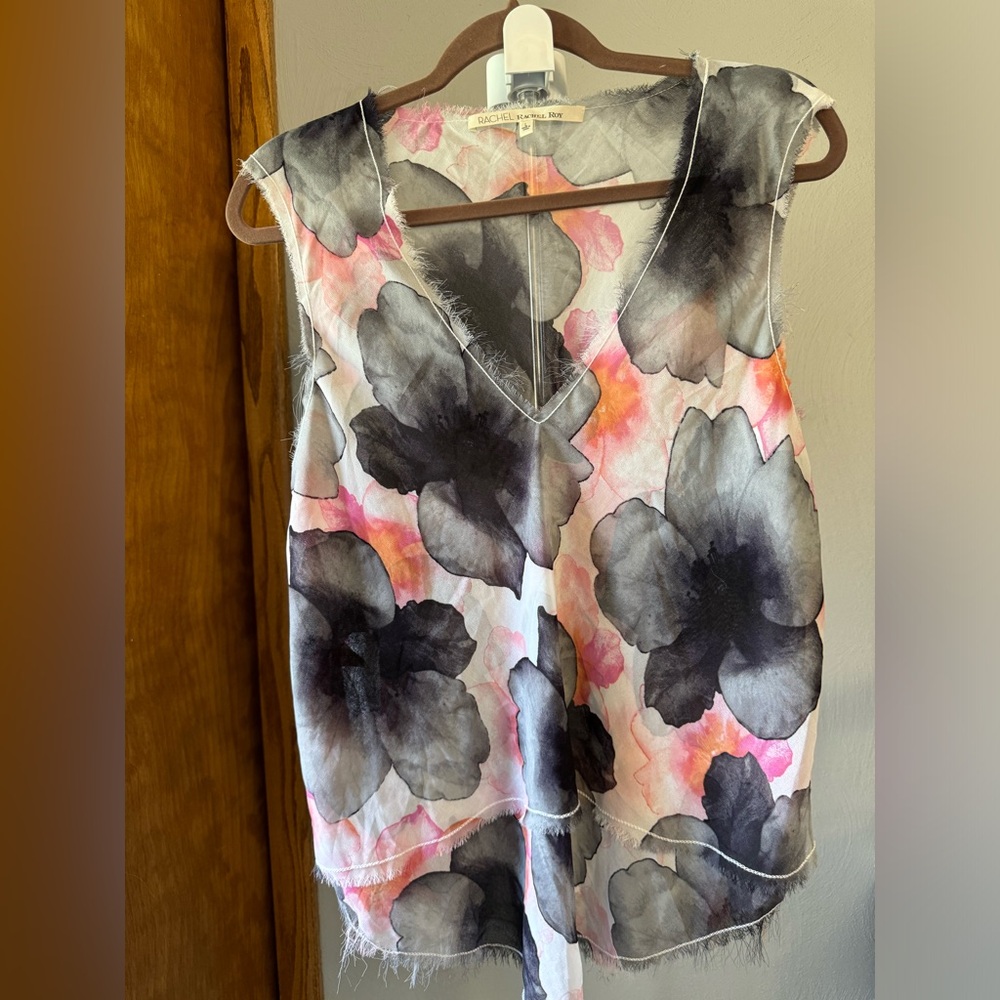 VGC Rachel Roy Watercolor Floral Sheer  Blouse, Size L